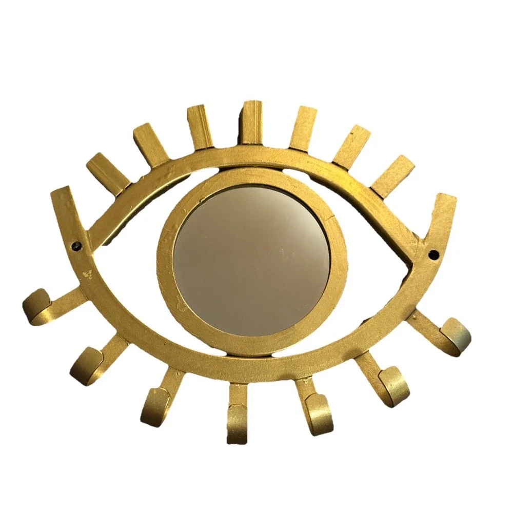 Kimistry Evil Eye Mirrow Jewelry Holder Wall Hanging Witchy Gold Tone 8 X 7